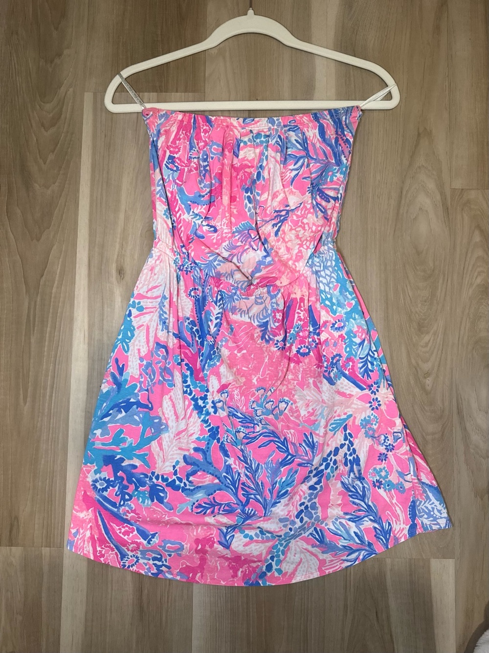 Lilly Pulitzer Pink and Blue Printed Strapless Dress